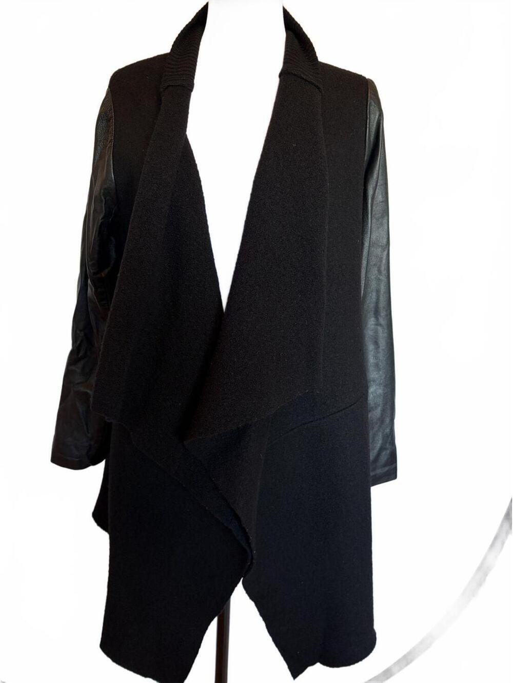 Joie Faiga S Black Boiled Wool Lamb Leather Sleeve Jacket Draped 90s Minimalist
